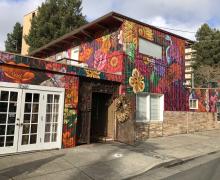 flower shop in downtown Santa Rosa entirely covered in colorful mural