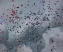 abstract painting of cloud-like image with colored confetti