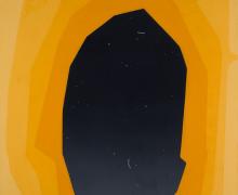 a painting of a black blob on a yellow background