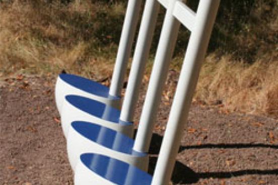 View of Bar Note Bench sculpture