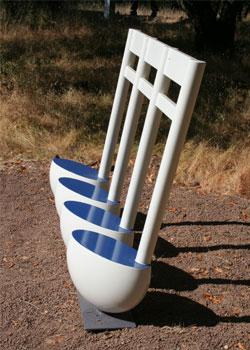 View of Bar Note Bench sculpture