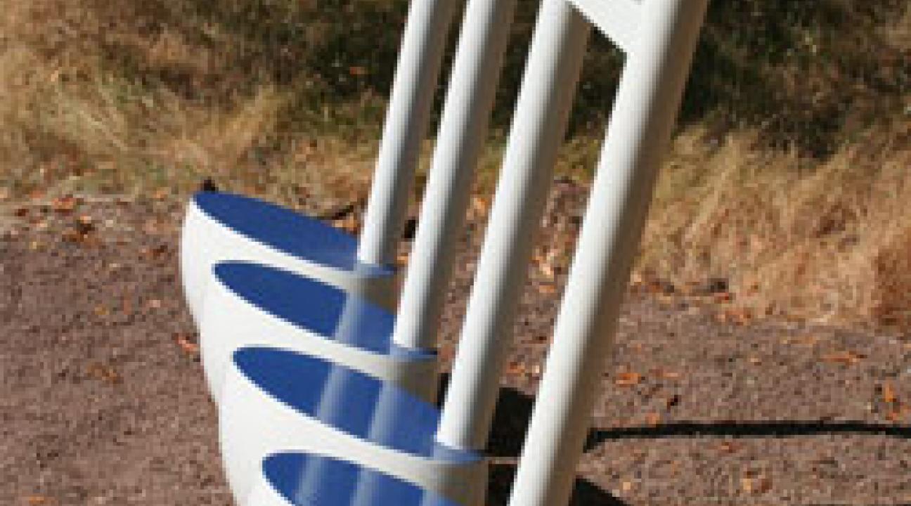 View of Bar Note Bench sculpture